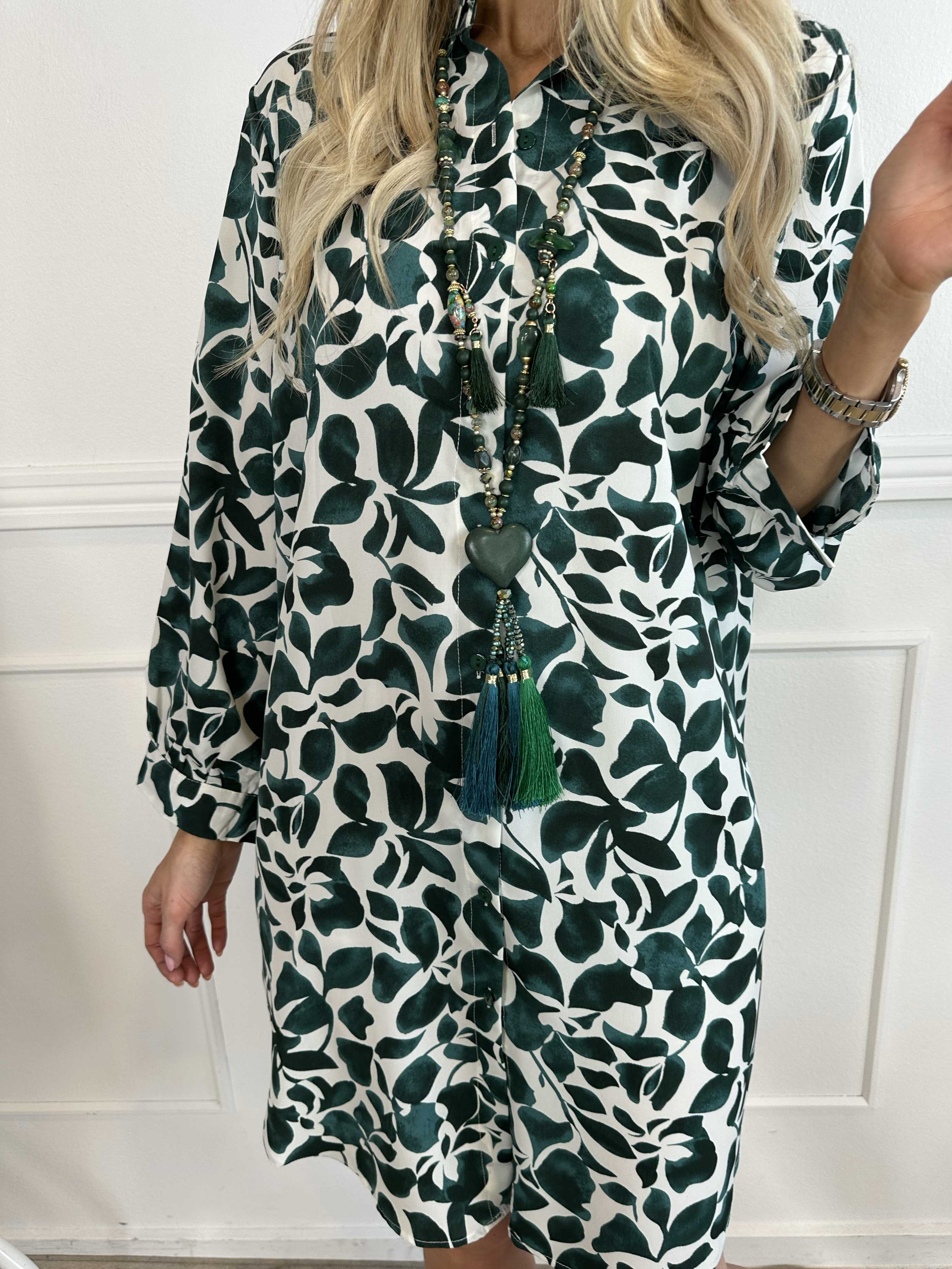 Zora - Lång mönstrad skjortklänning